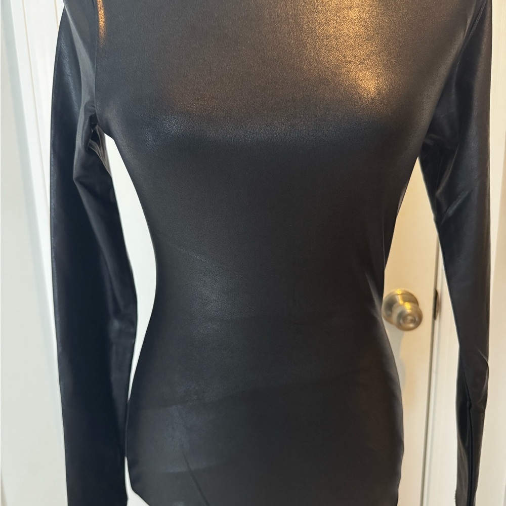 Naked Wardrobe Shiny Black Long Sleeve Dress